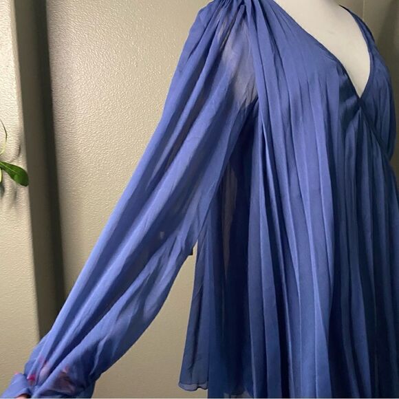 ASOS Design Maternity Blue Pleated Trapeze Wrap Dress Chiffon Long Sleeves - Picture 6 of 12